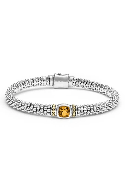 Lagos Sterling Silver & 18k Yellow Gold Caviar Color Citrine Solitaire Link Bracelet In Yellow/silver