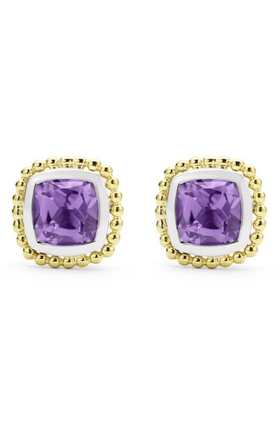 Lagos 18k Yellow Gold & Sterling Silver Rittenhouse Amethyst Stud Earrings In Purple/gold