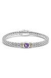 Lagos Sterling Silver & 18k Yellow Gold Caviar Color Amethyst Solitaire Link Bracelet In Amethyst