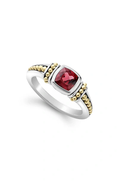Lagos 18k Yellow Gold & Sterling Silver Caviar Color Rhodolite Garnet Solitaire Beaded Ring In Red/silver