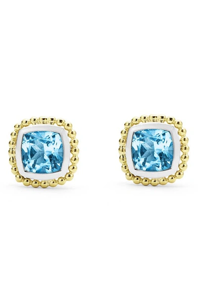 Lagos 18k Yellow Gold & Sterling Silver Rittenhouse Blue Topaz Stud Earrings In Blue/gold