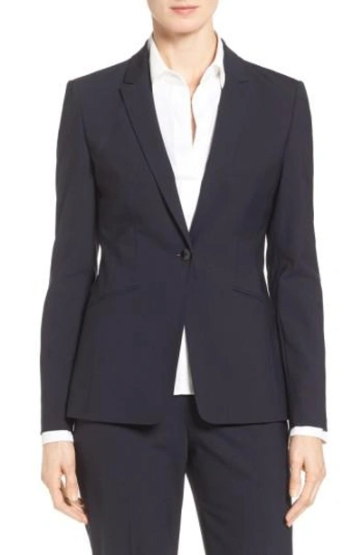 Hugo Boss Javina Stretch-wool Long Jacket In Blue