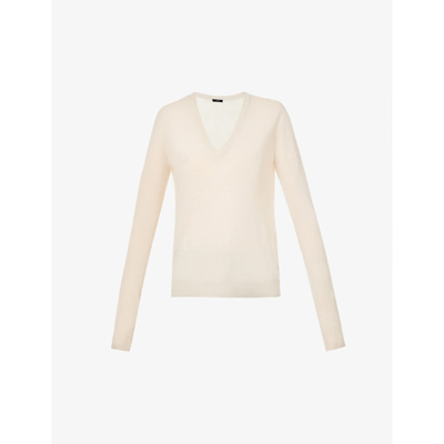 Joseph Womens Ivory Cashair V-neck Cashmere-knit Jumper