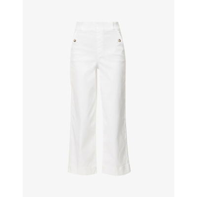 Spanx Cropped Wide-leg Mid-rise Stretch Cotton-blend Trousers In Bright White