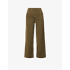 Spanx Cropped Wide-leg Mid-rise Stretch Cotton-blend Trousers In Darkened Olive
