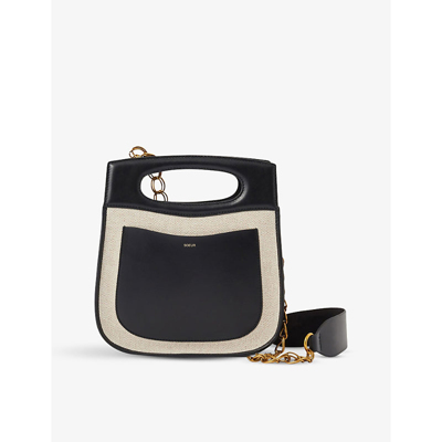 Soeur Cheri Leather And Canvas Tote Bag In Beige/black