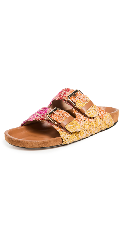 Isabel Marant Lennyo Buckled Raffia And Leather Sandals In Multicoloured