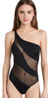 Norma Kamali One-shoulder Snake-print Mesh One-piece Swimsuit In Black