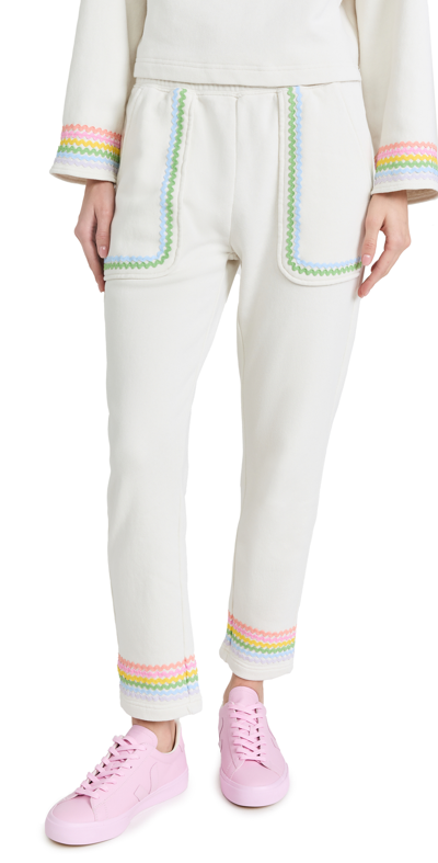 Something Navy Elasticized Rainbow-trim Pants In Rainbow Multi