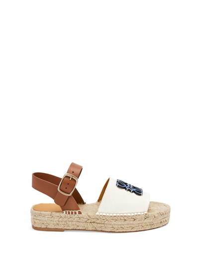 Loewe + Paula's Ibiza Anagram Leather And Canvas Espadrille Sandals In Natural/blue