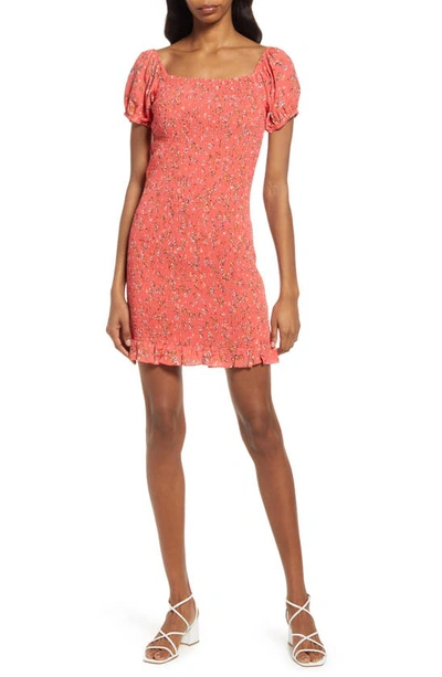 Lost + Wander Everyday Adventure Floral Print Minidress In Coral Floral