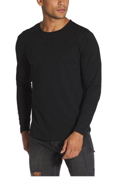 Cuts Long Sleeve Crew Curve Hem T-shirt In Black