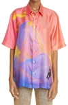 Stella Mccartney X Disney Fantasia Mount Olympus Print Silk Shirt In Multicolor