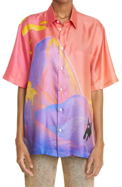 Stella Mccartney X Disney Fantasia Mount Olympus Print Silk Shirt In 8465 Multicolor