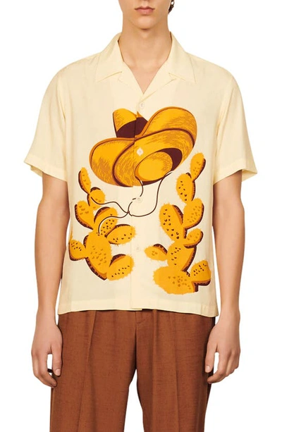 Sandro Cactus Graphic-print Woven Shirt In Naturels ModeSens