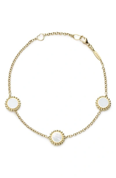 Lagos 18k Yellow Gold Covet Mother Of Pearl Trio Beaded Frame Chain Bracelet In White Mop/gold