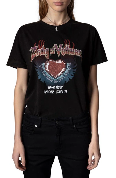Zadig & Voltaire Tom Graphic-print Metallic-branding Cotton T-shirt In Noir