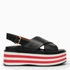 Marni Black Leather Medium Sandals With Stripes In Black