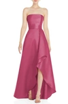 Alfred Sung Strapless Satin Gown In Tea Rose