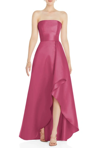 Alfred Sung Strapless Satin Gown In Tea Rose