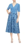 Alex Evenings Mixed Media Midi Dress In Brush Periwinkle