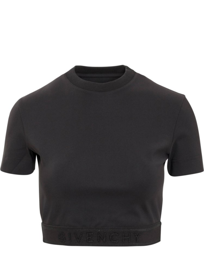 GIVENCHY GIVENCHY LOGO UNDERBAND CREWNECK CROPPED TOP 