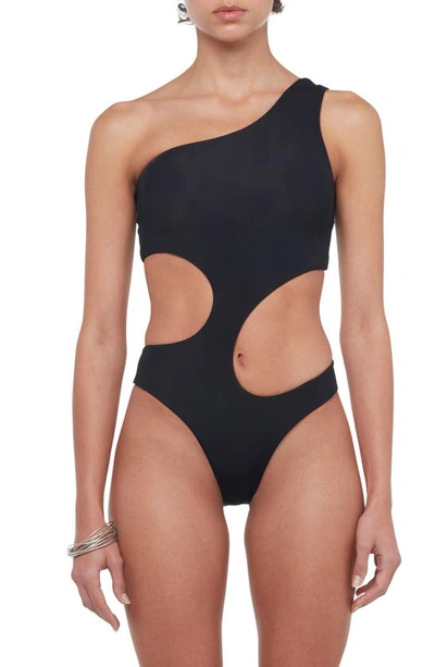 Louisa Ballou Carve Cutout One-shoulder One-piece Swimsuit In Black