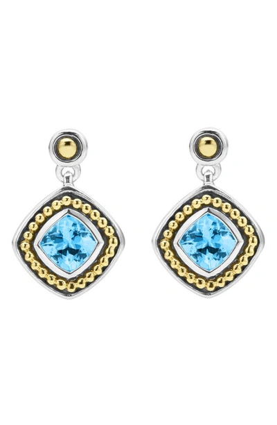 Lagos 18k Yellow Gold & Sterling Silver Rittenhouse Blue Topaz Drop Earrings In Blue/silver