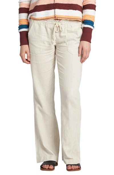Roxy Oceanside Flared Trousers Pant In Stone In White