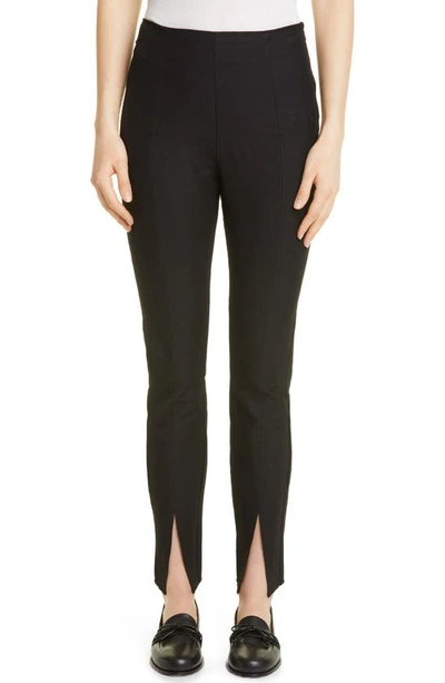 Totême Slit Cuff Skinny Fit Linen Blend Trousers In Black