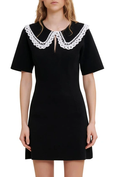 black mesh mini dress long sleeve English Factory Women's Collar-Detail Combo Knit Mini Dress main image 1