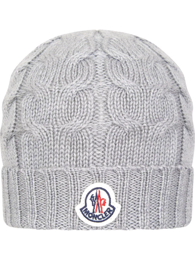 Moncler Kids' Logo-patch Knitted Wool Beanie In Grey