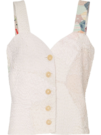 By Walid Patchwork Cotton Tank Top In Neutrals