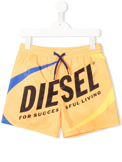 Diesel Kids' Logo-print Detail Swim Shorts In Orange