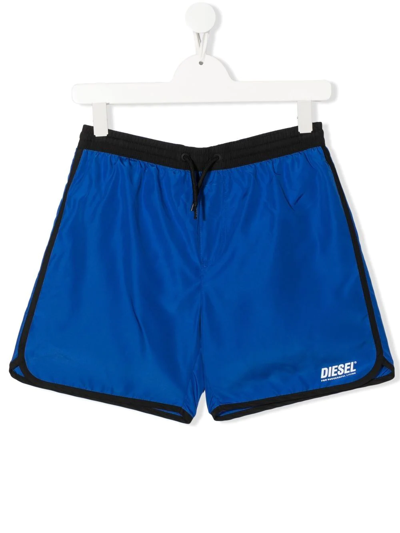 Diesel Teen Monus Logo-print Swimming Shorts In Blue