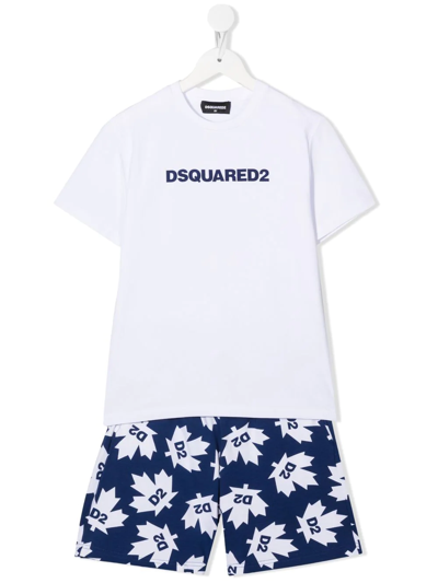 Dsquared2 Kids' Floral-print Logo Shorts Set In White