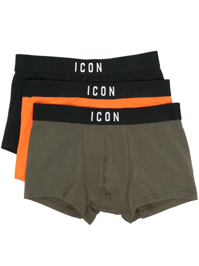 Dsquared2 Teen Three-pack Cotton Boxer Shorts In Green