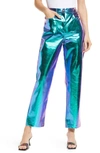 Amy Lynn Metallic Straight-leg High-rise Faux Leather Trousers In Silver