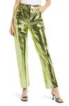 Amy Lynn High Rise Fluid Metallic Pants In Iridescent Green