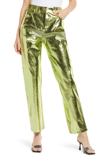 Amy Lynn High Rise Fluid Metallic Trousers In Iridescent Green