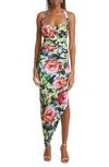 Norma Kamali Cayla Ruched Side Drape Halter Gown In Rose Garden