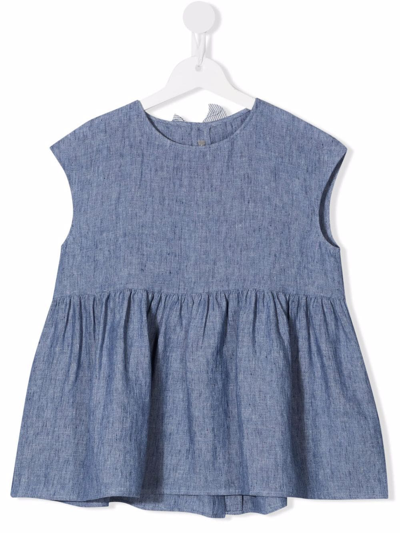 Il Gufo Kids' Sleeveless Bow Tie Blouse In Blue