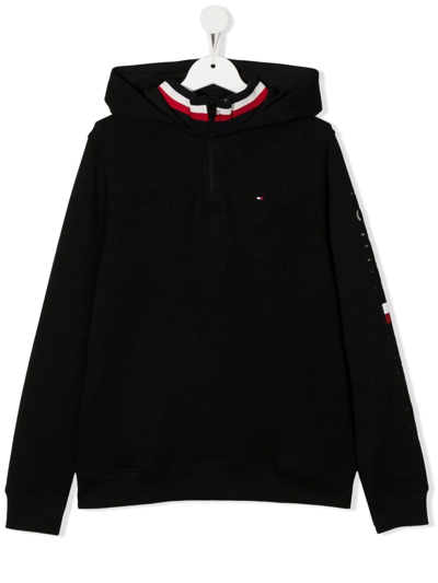 Tommy Hilfiger Junior Teen Embroidered-logo Hoodie In Black