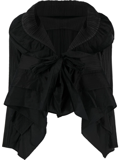 Pre-owned Issey Miyake 2000s Plissé Ruffled Bolero In Black