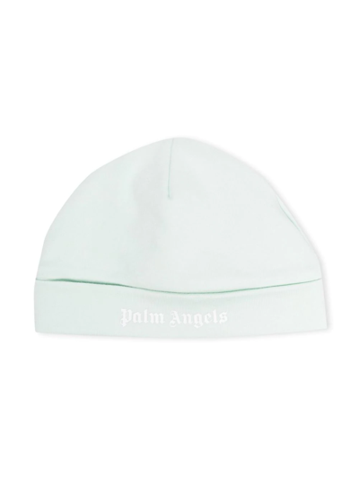 Palm Angels Babies' Logo Print Beanie In Blue