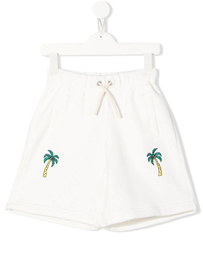 Palm Angels Kids' Palm Tree-print Track Shorts In White