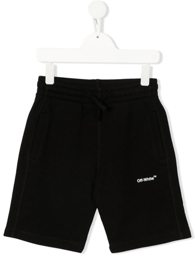 Off-white Kids' Embroidered-logo Drawstring Shorts In Black