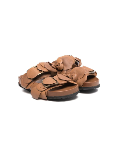 Gallucci Kids' Brown Sandals For Girl With Flowers