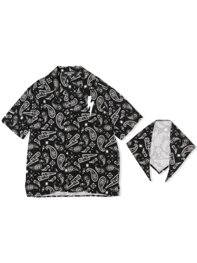 Neil Barrett Kids' Thunderbolt Paisley-print Shirt In Black