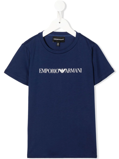 Emporio Armani Kids' Eagle Logo-print Cotton T-shirt In Blu Scuri